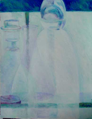 Marja de Jong acrylic painting on paper, title bottles