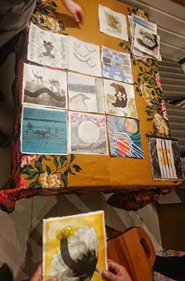 at Katriina's place selecting images for flyer