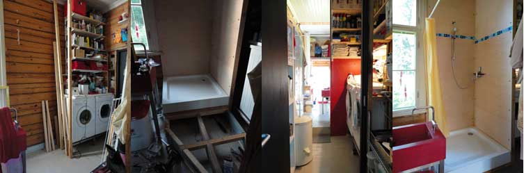the room with the shower and wasmachine